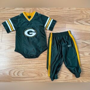 🏈 Green Bay Packers Infant Outfit -12 Months Reebok NFL Jersey Bodysuit & Pants